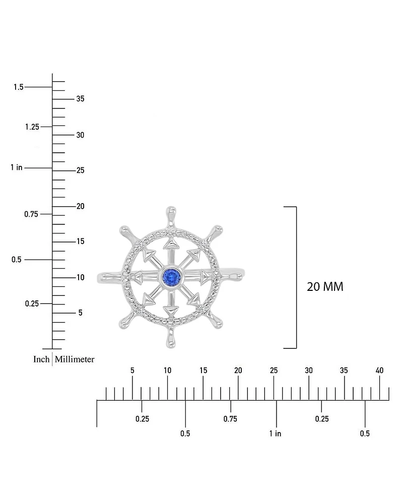 Macy's Diamond Accent & Created Blue Sapphire Rudder Ring in Rhodium Over Sterling Silver