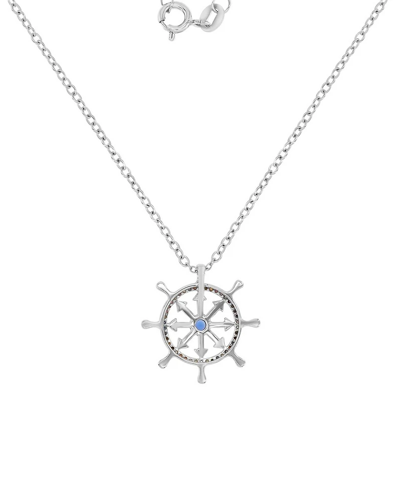 Macy's Diamond Accent & Created Blue Sapphire Rudder Necklace in Rhodium Over Sterling Silver