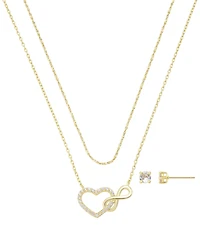 Unwritten Cubic Zirconia Infinity Heart Pendant Layered Necklace with Earring Set