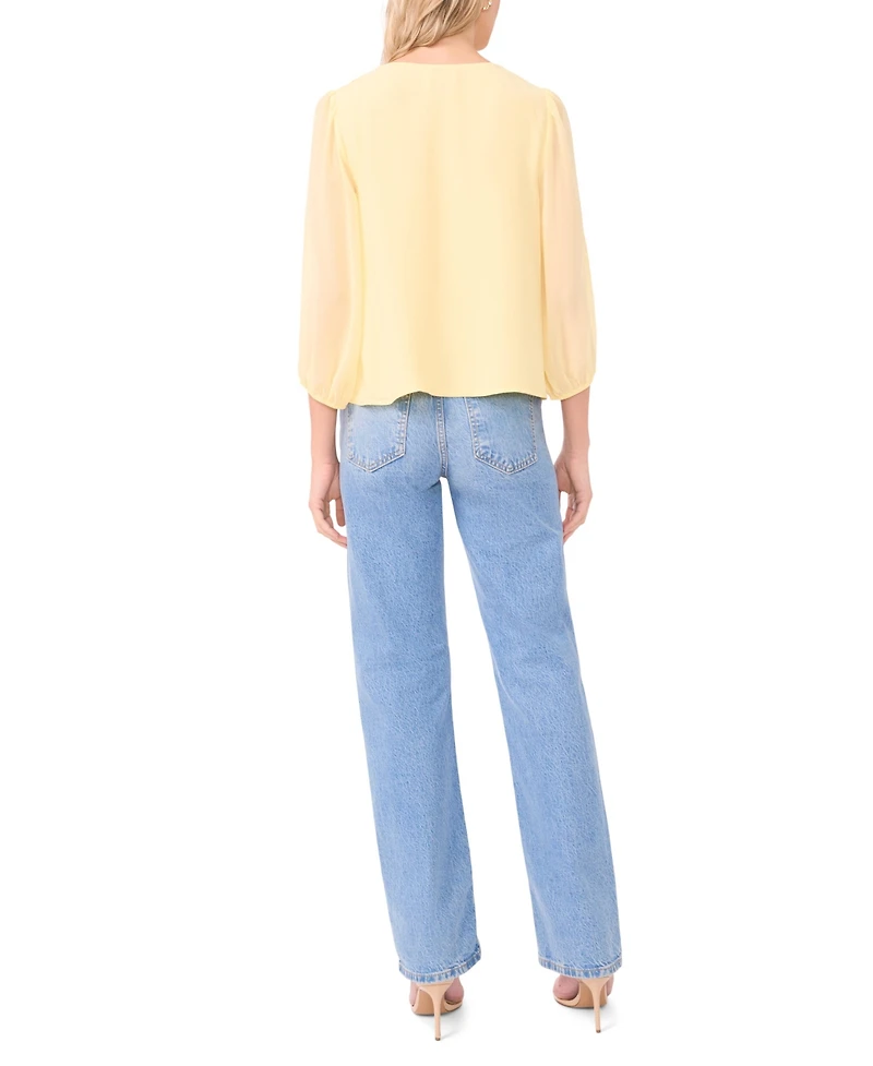 Vince Camuto Women's Double Ruffle Tie V-Neck Blouse