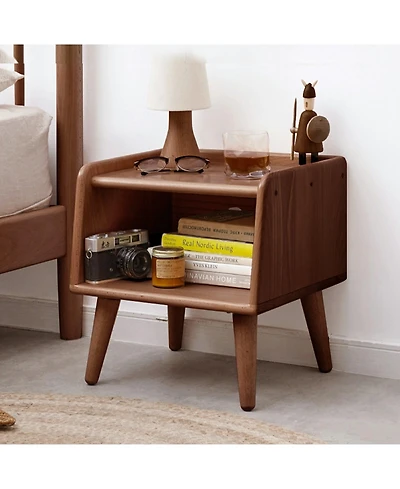 Boyel Living Modern Beech Nightstand with Open Storage & Cable Hole Bedside Cabinet