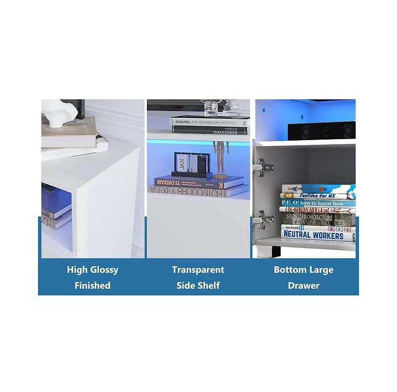 gaomon Floating Tv Stand with Led Light, Wall Mounted Entertainment Center for Televisions up to 60", Led Tv Stand with 2 Cabinet