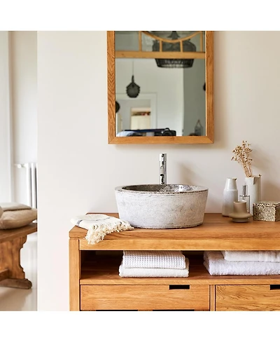 Tikamoon Rustic Genuine Marble Washbasin Sink Basin Circular Bowl Grey Standard Bathroom