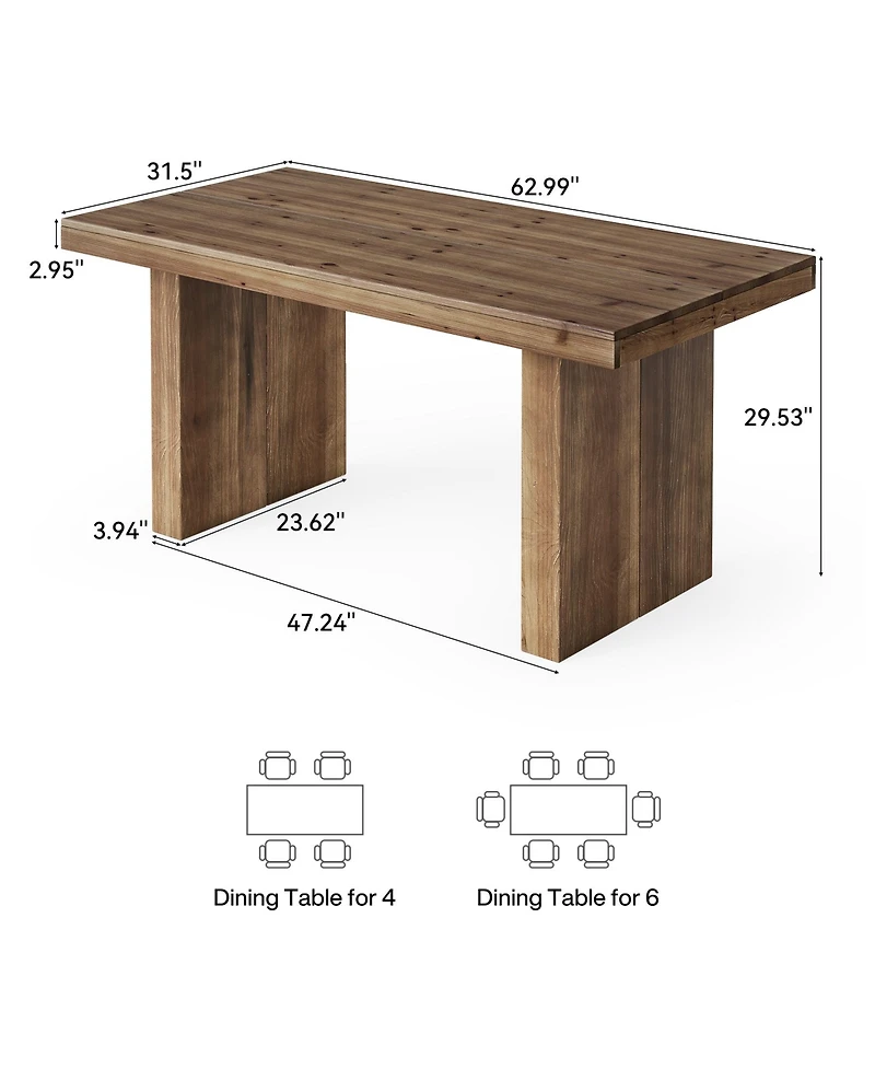 Tribesigns 63" Solid Wood Heavy Duty Wooden Legs Dining Table