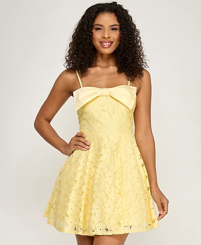 City Studios Junior's Bow Front Lace Dress