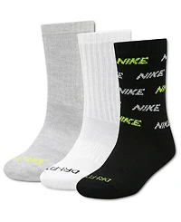 Nike Kids' 5-7 Embroidered Logo Crew Socks, 3-Pack