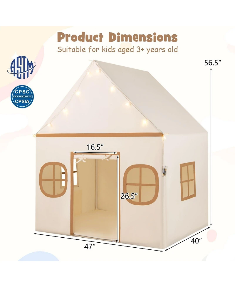 Mecale Large Kids Play Tent Playhouse with Door Curtain, Windows, and Star Lights