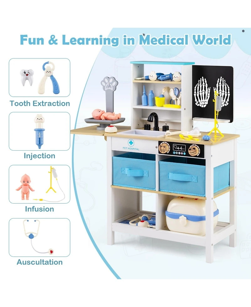 Mecale Wooden Play Doctor Office Medical Center Toy Set with Blackboard