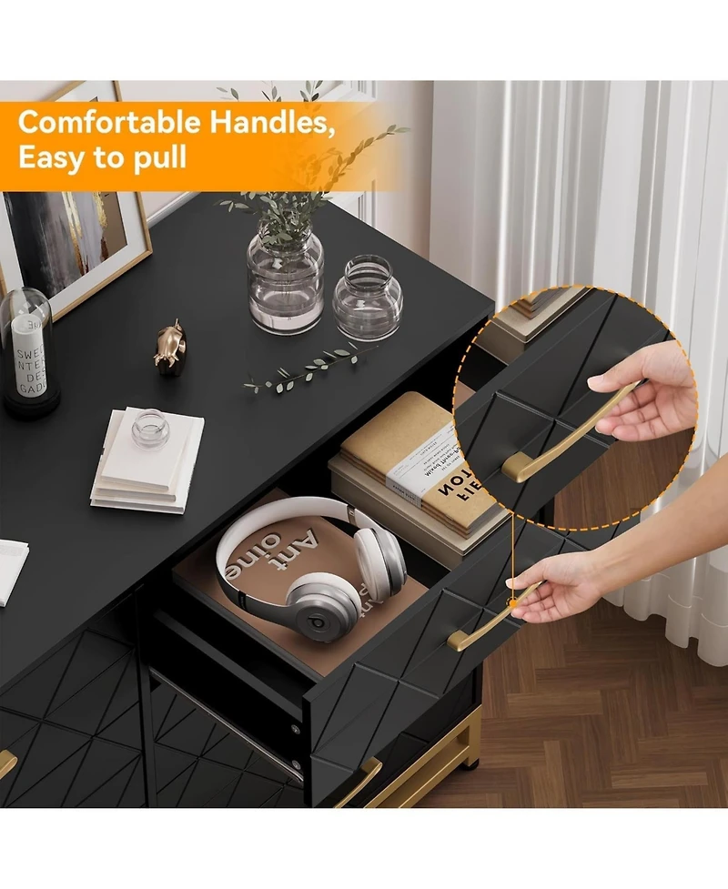 Gaomon 8-Drawer Wood Dresser with Gold Handles, Modern Chest of Drawers for Bedroom, Living Room or Closet Storage