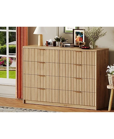 gaomon Fluted Bedroom Dresser, Wide Chest of Drawers for Closet and Bedroom Storage, 8 Drawer