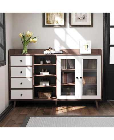 gaomon Sideboard Buffet Cabinet, 55" Kitchen Storage Cupboard with Drawer & Doors, Freestanding Pantry Tall Coffee Bar Table Adjust