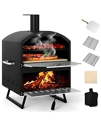 Ecooso Outdoor 16 Inch 2-Layer Wood Fired Pizza Oven with Square Stone