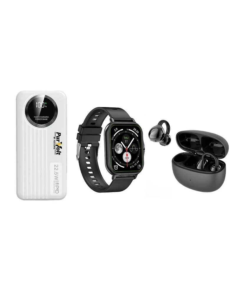 Pursonic Ultimate Mobile Essentials Bundle – Smart Watch, 10,000mAh Power Bank & True Wireless Earbuds