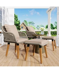 Flynama 5 Piece Brown Patio Conversation Set with Rope Weaving Chairs Cool Bar Table Ottomans for Porch Poolside