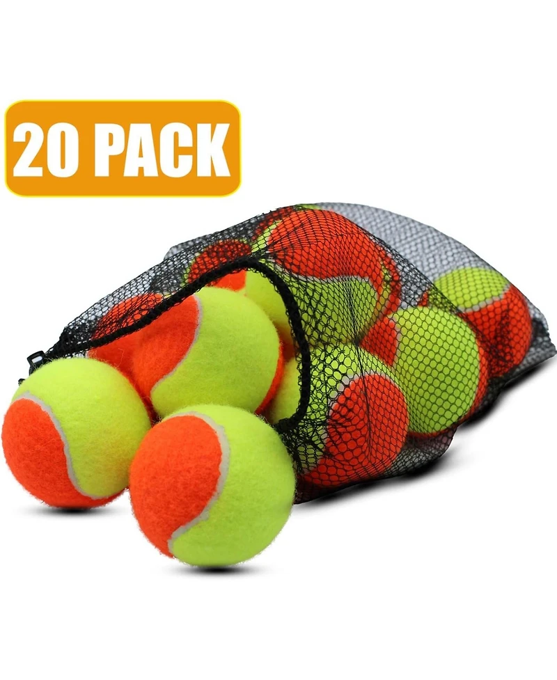 Magicorange Pack of 20 Low Compression Training Tennis Balls for Kids and Beginners with Durable Felt and Mesh Carrying Bag