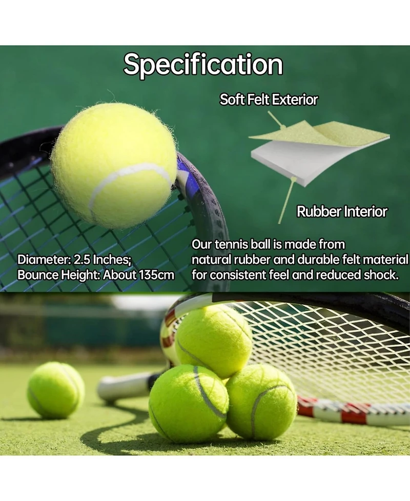 Pack of 30 Advanced Training Tennis Balls for Beginners Practice Balls with Durable Felt and Mesh Carrying Bag for All Court Play