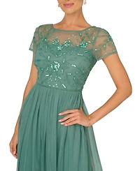 Adrianna Papell Petite Beaded Mesh Maxi Dress