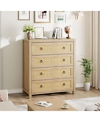 gaomon Dresser for Bedroom Rattan Chest of Dressers 37 in Tall Dresser for Closet with 4 Rattan Drawers Boho Nightstand Large Clothes Storage Cabinet