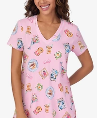 Cuddl Duds Women's Short-Sleeve V-Neck Top and Boxer Jersey, 2-Piece Pajama Set