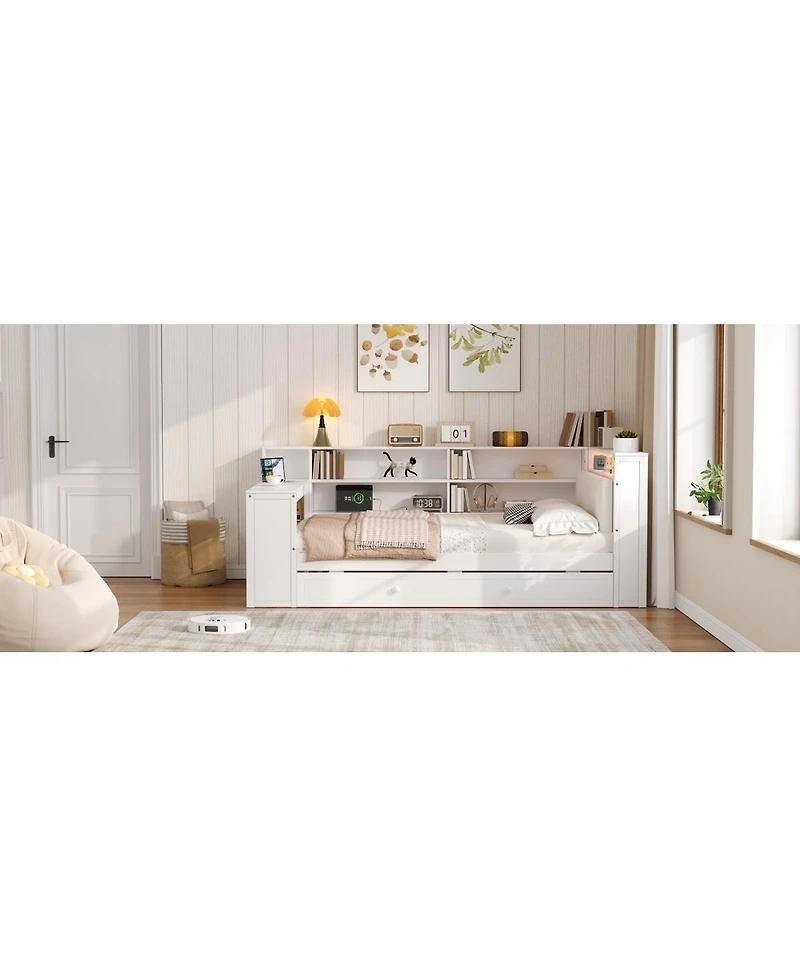 Streamdale Furniture Wood Full Platform Bed with Storage, Trundle, Charging, Led