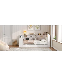 Streamdale Furniture Wood Full Platform Bed with Storage, Trundle, Charging, Led