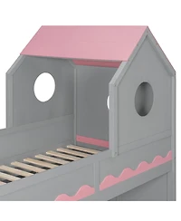 Streamdale Furniture Bed House and Drawer, Staircase, Led, Twin Over Twin