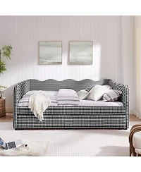 Streamdale Furniture 2 Drawers, Usb Port & Wave Shape Gingham Daybed, Queen Size