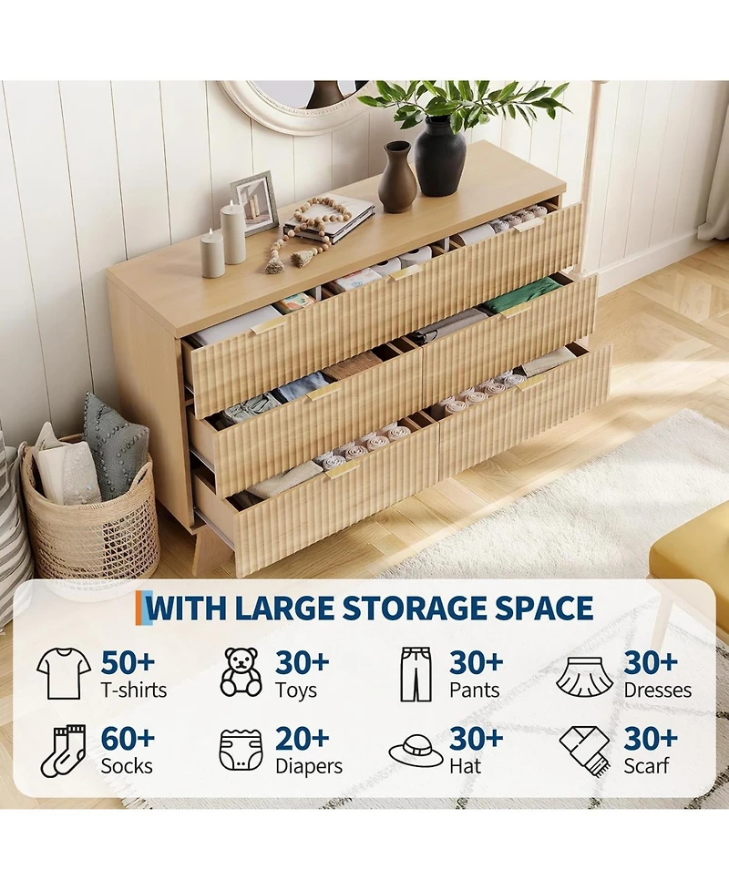 gaomon 47'' modern dresser with 7 drawers and gold handles—stylish storage for bedroom, living room, hallway, or entryway.