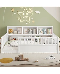 Streamdale Furniture Wooden Fence Guardrail and Storage Floor Bed, Twin Size