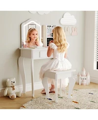 gaomon Kids Vanity with Lighted Mirror, Little Girl Vanity and Stool, Toddler Makeup Table Set and Makeup Playset for 3-8 Girls