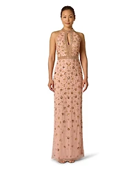 Adrianna Papell Women's Embellished Detail Halter Neck Dress