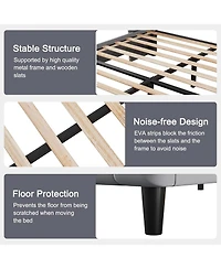 gaomon Size Velvet Bed Frame with Headboard and Footboard, Tufted Wingback Headboard Upholstered Platform Bed Strong Wooden Slats Easy Assembly