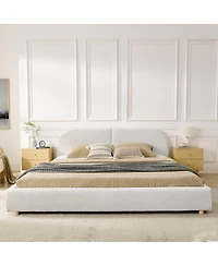 Streamdale Furniture King Size Beige Upholstered Bed Frame with Curved Headboard
