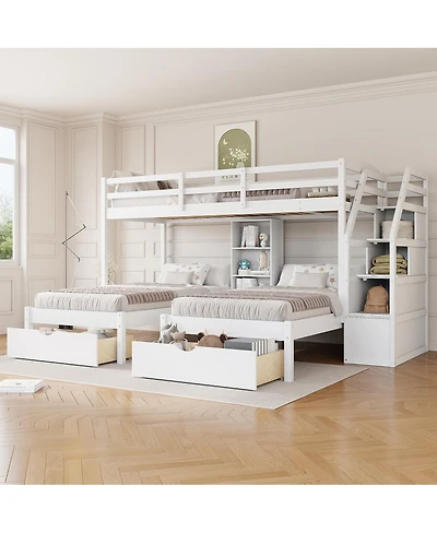 Streamdale Furniture Streamdale Twin/Twin/Twin Triple Bunk Bed w/ Drawers, Stairs, Shelves