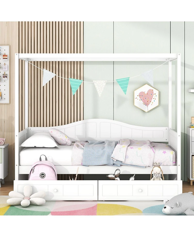 Streamdale Furniture Twin Size Canopy Day Bed with 2 Drawers