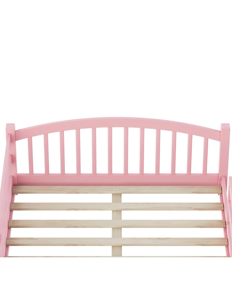 Streamdale Furniture Streamdale Montessori Floor Bed with Slats & Guardrails, Solid Wood