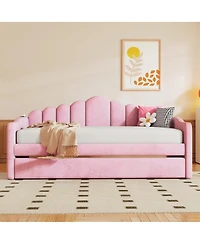 Streamdale Furniture Twin Velvet Daybed with Trundle & Usb Charging