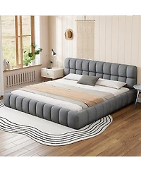 Streamdale Furniture Streamdale King Size Gray Upholstered Platform Bed with Solid Frame