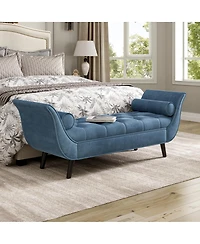 Streamdale Furniture Upholstered Velvet Bench with 2 Pillows and Rolled Arms