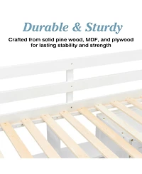 Streamdale Furniture Full Size Loft Wood Bed with Desk, Shelves, Wardrobe, Staircase