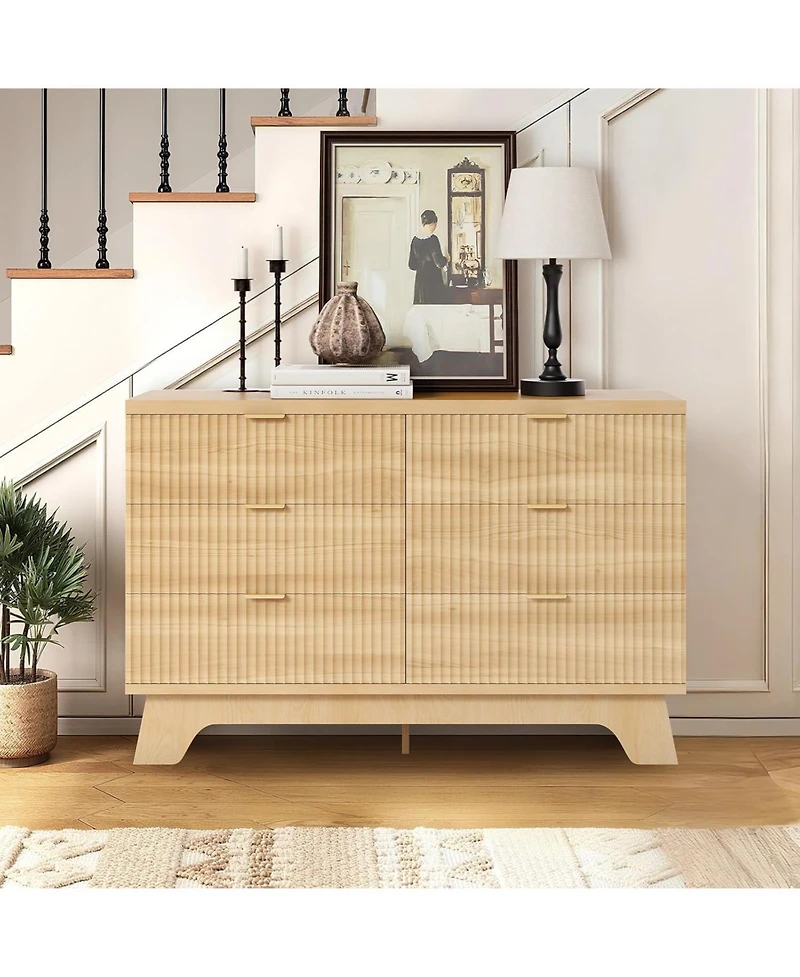 gaomon 6 Drawer Dresser for Bedroom, 47" Wide Mid Century Modern Dresser with Gold Handle,Fluted Dressers Chest of Drawers,Tv Stand,Storage Organ