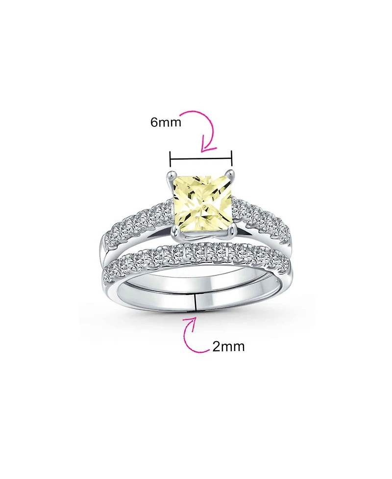 Bling Jewelry Classic 3CT Cubic Zirconia Cz Princess Cut Solitaire Ring Set Pave Band