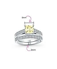 Bling Jewelry Classic 3CT Cubic Zirconia Cz Princess Cut Solitaire Ring Set Pave Band