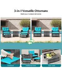 Gymax 5 Piece Patio Rattan Furniture w/ 2 Ottomans & Tempered Glass Coffee Table Outdoor