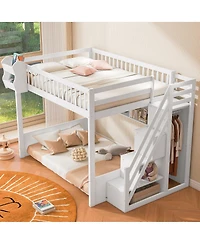 Streamdale Furniture Queen Size Wooden Loft Bed with Staircase, Wardrobe & Storage