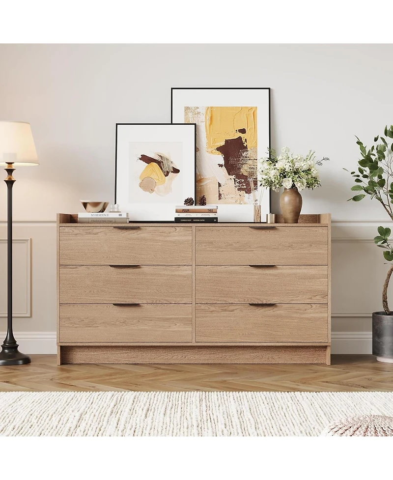 Gaomon Modern Dresser with 6 Drawers 52.5" Wide Chest of Drawers with Metal Handle, Double Wooden Storage Cabinet with Deep Drawers