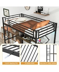Sugift Twin Size Loft Bed Raised Platform Bed with Desk and 2 Storage Shelves