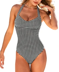 Cupshe Women's Halter Tie Hook & Eye Closure Classic Coverage Swimsuit