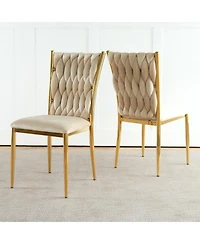 Streamdale Furniture Streamdale Beige Velvet Dining Chair with Gold Legs (Set of 2)