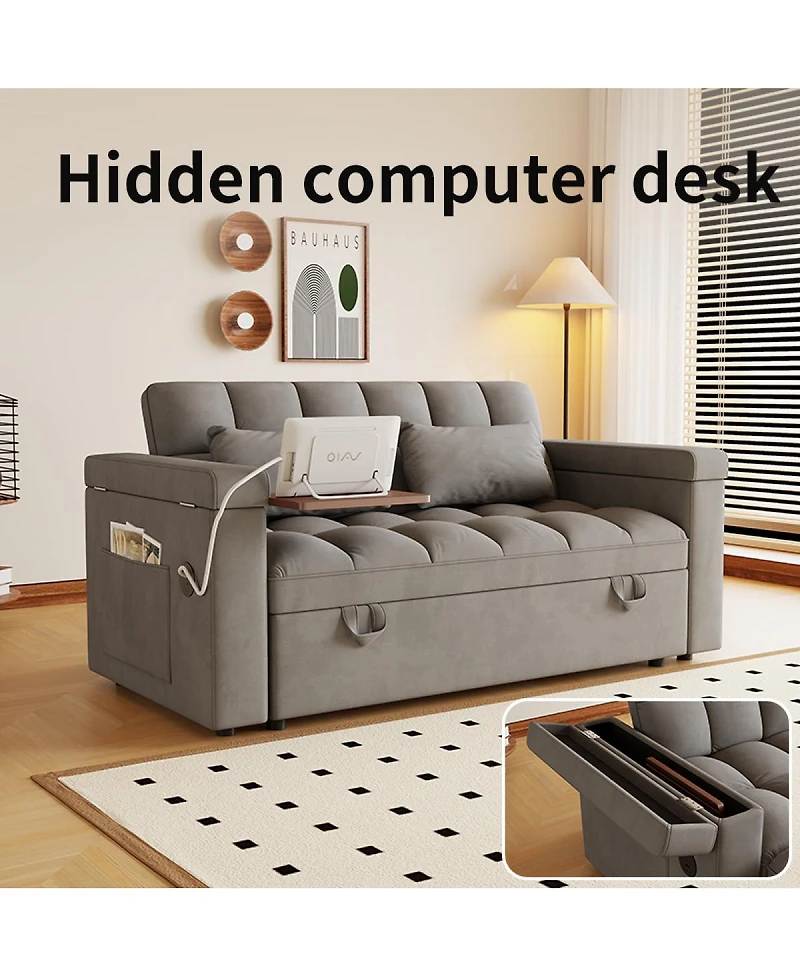 Streamdale Furniture 65-inch 3-in-1 foldable sofa bed with table, storage armrests